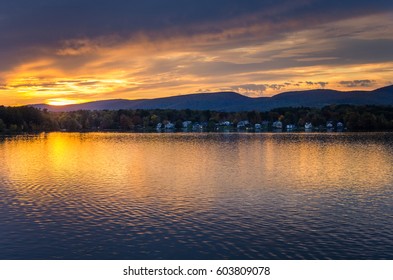 Mountain Lake In The Berkshires, MA, At Sunset