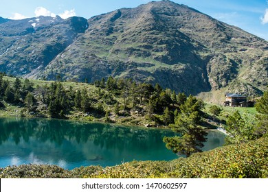 Mountain Lake Estany De Les Truites In Andorra Pyrenees, La Massana, Refugi De Coma Pedrosa