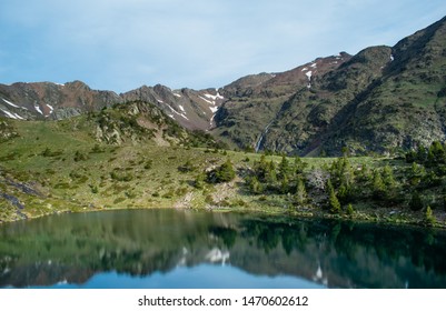 Mountain Lake Estany De Les Truites In Andorra Pyrenees, La Massana, Refugi De Coma Pedrosa