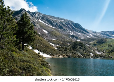 Mountain Lake Estany De Les Truites In Andorra Pyrenees, La Massana, Refugi De Coma Pedrosa