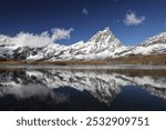 Mountain lake Lac de Goillet with a view of the Matterhorn, Aosta valley, Italy