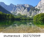 mountain lake in the middle of austrian alps , hinterer langbathsee