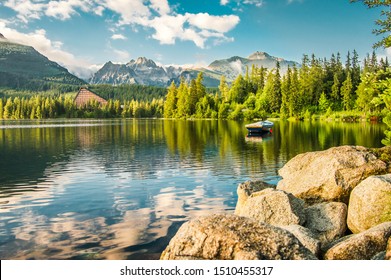 Mountain lake in National Park High Tatra. Strbske pleso, Slovakia, Europe.