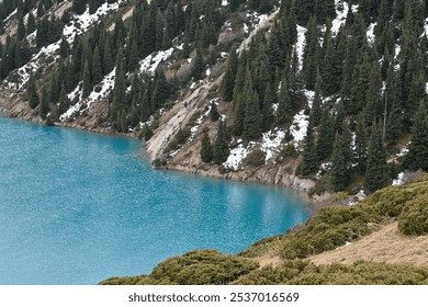 mountain lake, pine, snow, backpacking  - Powered by Shutterstock