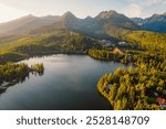 Mountain lake Strbske pleso. Strbske lake with view of the High Tatras National Park, Slovakia