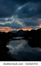 Mountain lake at sunset