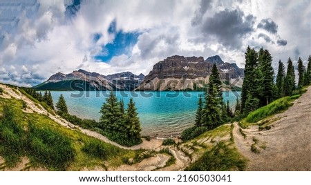 Mountain lake in valley. Mountain valley lake panorama
