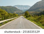 
Mountain landscape in Albania. The beautiful summer nature in Europe. Adventure travel in Albania.