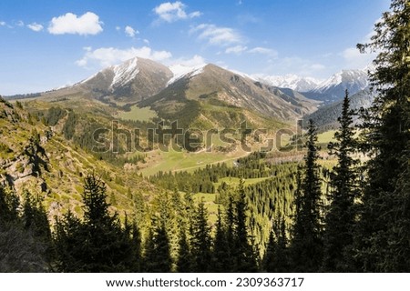 Mountain landscape of Barskoon gorge near Issyk-Kul lake, Kyrgyzstan. Gagarin trail