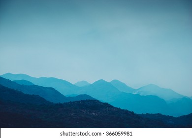 Mountain Landscape Blue Silhouette Of Peaks