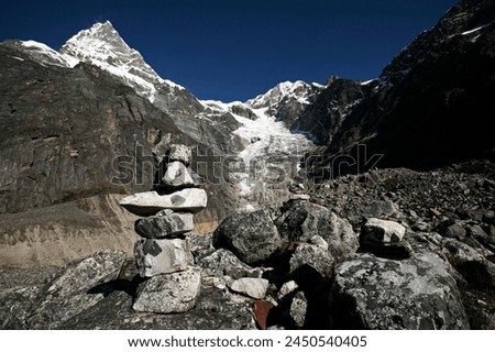 Mountain landscape with cairn, high Khumbu, Himalayas, Nepal, Asia