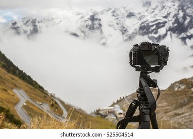 Mountain landscape with camera