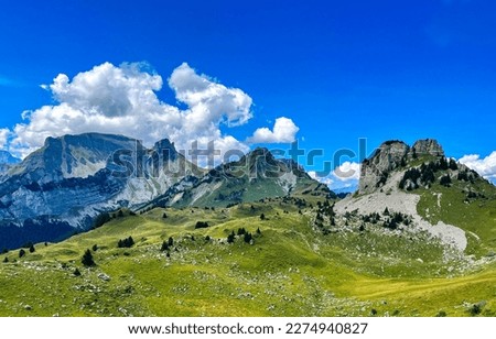 Mountain landscape in clear weather. Beautiful mountain landscape. Alpine mountain landscape. Mountain green hills landscape