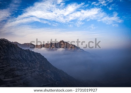 mountain landscape with clouds  During winter season from Al HadaTaif near Makkah, Saudi Arabia