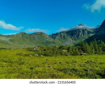 mountain landscape with clouds , image taken in europe , image taken in Lofoten Islands, Norway, North Europe