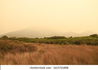 Mountain Landscape And Haze From Bushfire In Australia