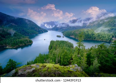 Mountain landscape, lake and mountain  Seattle, Washington state, USA.