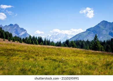 Mountain landscape and Mont Blanc view in La Clusaz, Haute-savoie, France