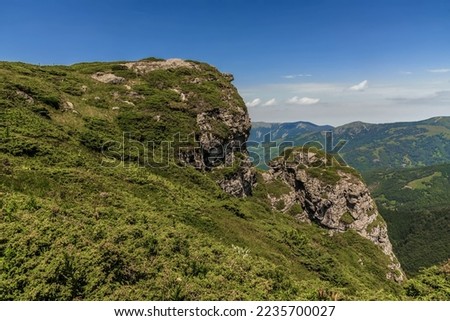 Mountain landscape in Old Mountain National park, nature preserve between Serbia and Bulgaria. Stara Planina beautiful view of mountains and rocks on a sunny summer day