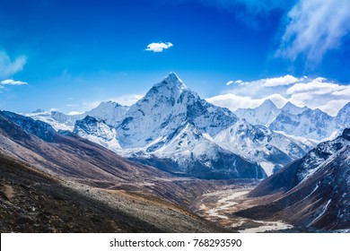 Mountain landscape panoramic view with blue sky