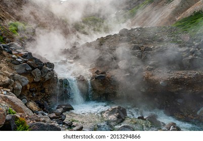 Mountain landscape at Paramushir Island, Kuril Islands, Russia. The Yurievskie hot springs. - Shutterstock ID 2013294866
