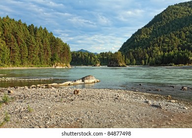 Mountain landscape with river and forest