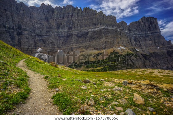 Mountain Landscape Scenery - A\
Massive Wall of Cliffs Tower Over Piegan Pass In Glacier National\
Park