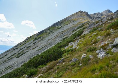 Mountain landscape with sheer stone rocky slopes of High Tatra Mountains, Slovakia