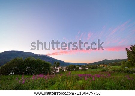 Mountain landscape in sunset time of Vang, Norway