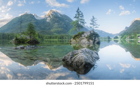 Mountain landscape and view of beautiful Hintersee lake in Berchtesgaden National Park, Upper Bavarian Alps, Germany, Europe. Beauty of nature concept background. - Powered by Shutterstock