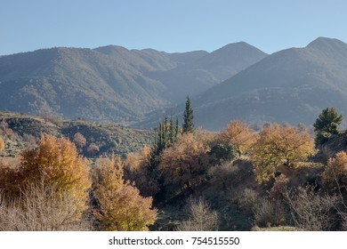 Mountain Landscape. View Of The Mountains In The Morning On A Sunny, Autumn Day (Greece, Prefecture Arcadia)