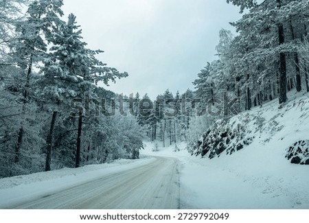 Mountain landscape in the winter with forests and fields covered with snow on Divcibare mountain, popular tourist place in Serbia