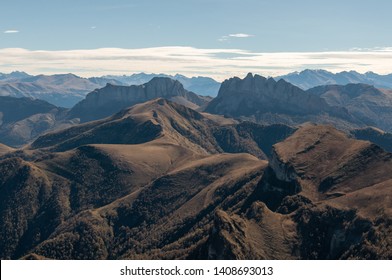 Mountain landscapes of Krasnodar region and Caucasus: mountains, forests, rocks, sunrises, sunsets, fogs. Natural beauty and majestic mountains of the Caucasian reserve. - Shutterstock ID 1408693013