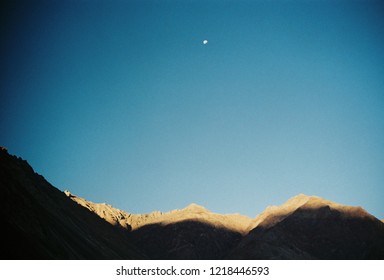 mountain with the moon