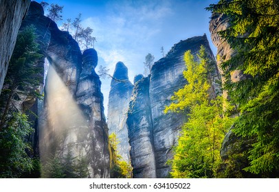 Mountain Nature Landscape On Blue Sky Background