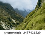 Mountain in Nepal in the morning during Annapurna Base Camp trekking, Green nature background in mountain