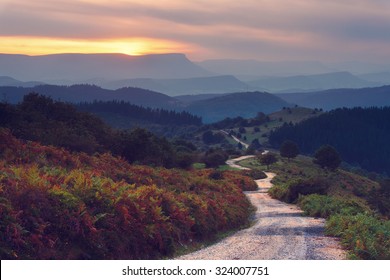 mountain path to Garrastatxu at sunset