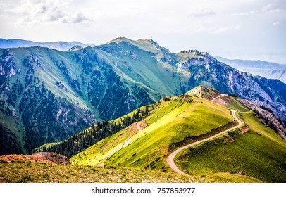 Mountain path on hill in summer landscape