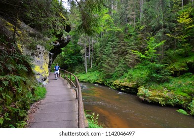 Mountain path on the river