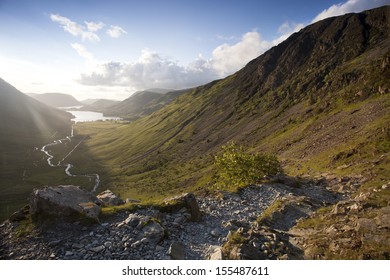 Mountain Path To The Sunset Looking Down The Valley Towards Buttermere, Cumbria