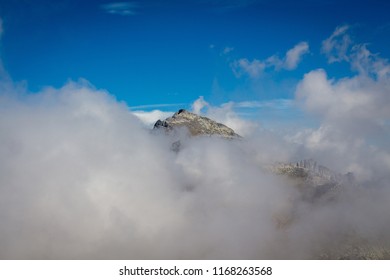Mountain peak in the clouds