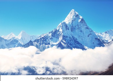 Mountain peak Everest. Highest mountain in the world. National Park, Nepal. - Shutterstock ID 598924397