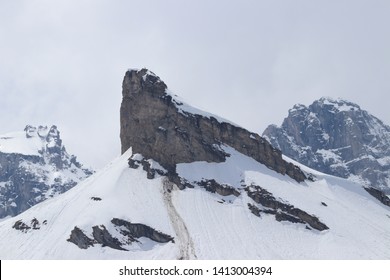 Mountain peak near mount titlis without snow