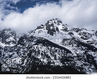 Mountain peak with snowcaps in Wyoming