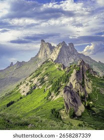 Mountain peak under the dramatic sky
