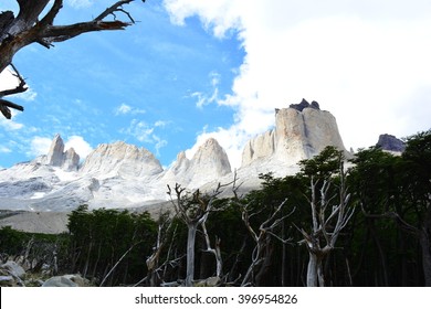Mountain peaks from the Britannic viewpoint at Torres del Paine National Park, Chile