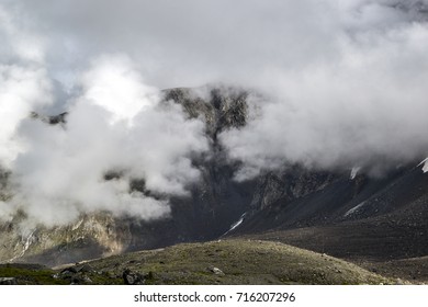 Mountain peaks in the clouds.