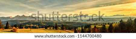 Similar – Image, Stock Photo Inspiring evening light in spring. Sunset in Mountains