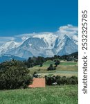 Mountain range in Apls with the Summit Mont Blanc from Combloux trek