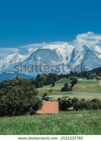 Mountain range in Apls with the Summit Mont Blanc from Combloux trek